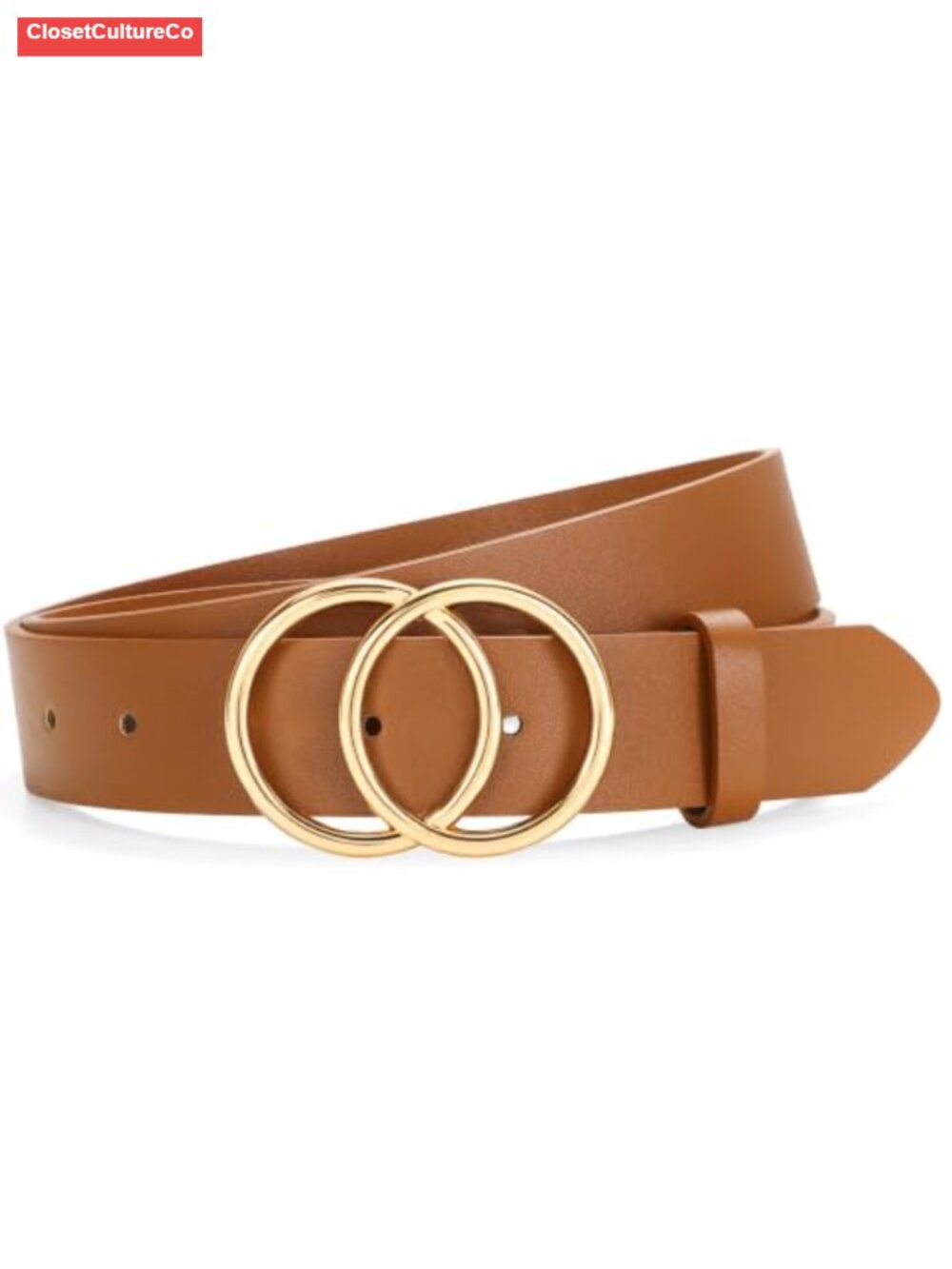 Women's Faux Leather Belt Double Ring Buckle Jeans Pants Waist